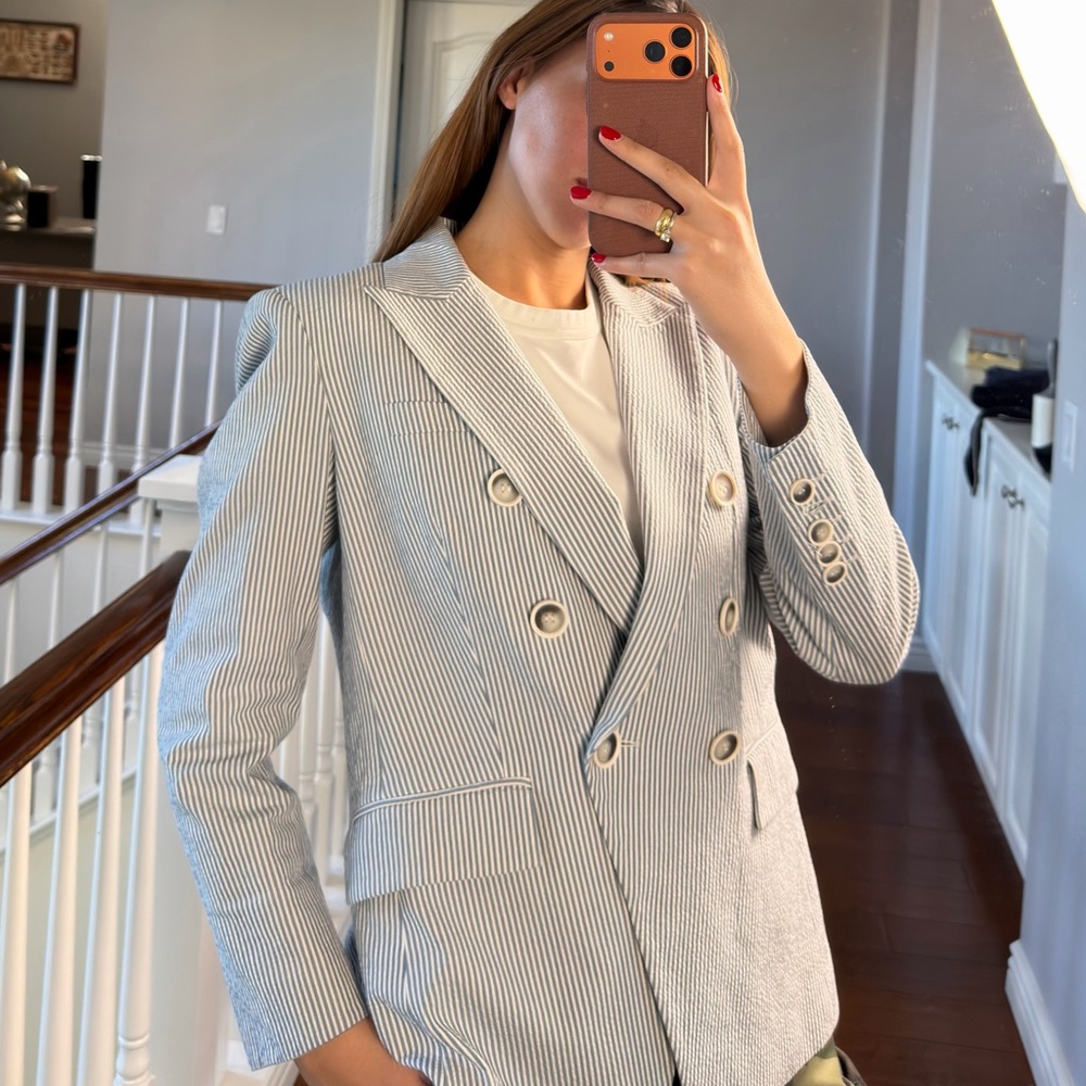 Veronica Beard Blue and White Striped Blazer